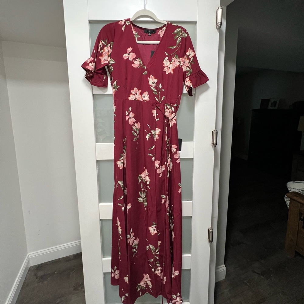 September Sunsets Burgundy Floral Print Wrap Maxi Dress
